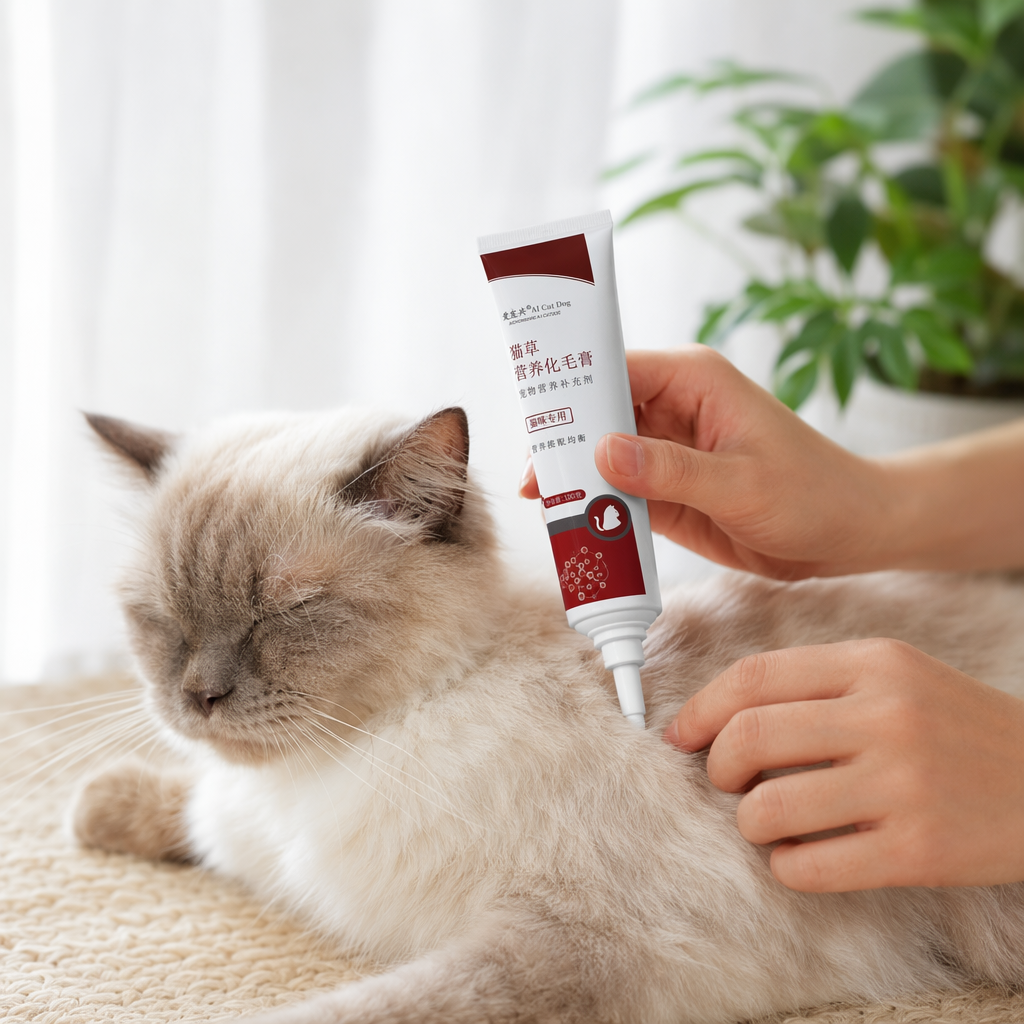Rojo y blanco caja de embalaje gato hierba nutritización pelo crema especial para mascotas pelado bola suavizar intestino details Picture