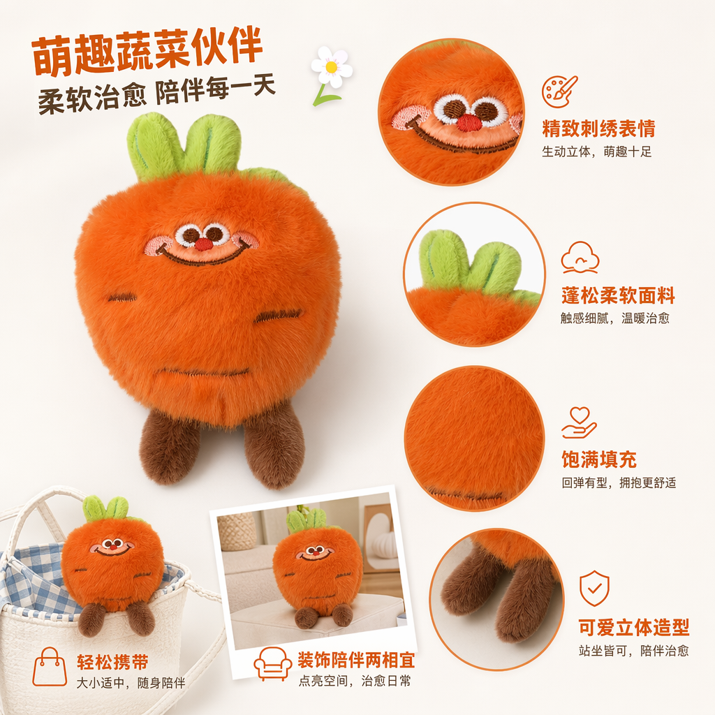 Orange plush toy, cute throw pillow, plush fabric home decoration