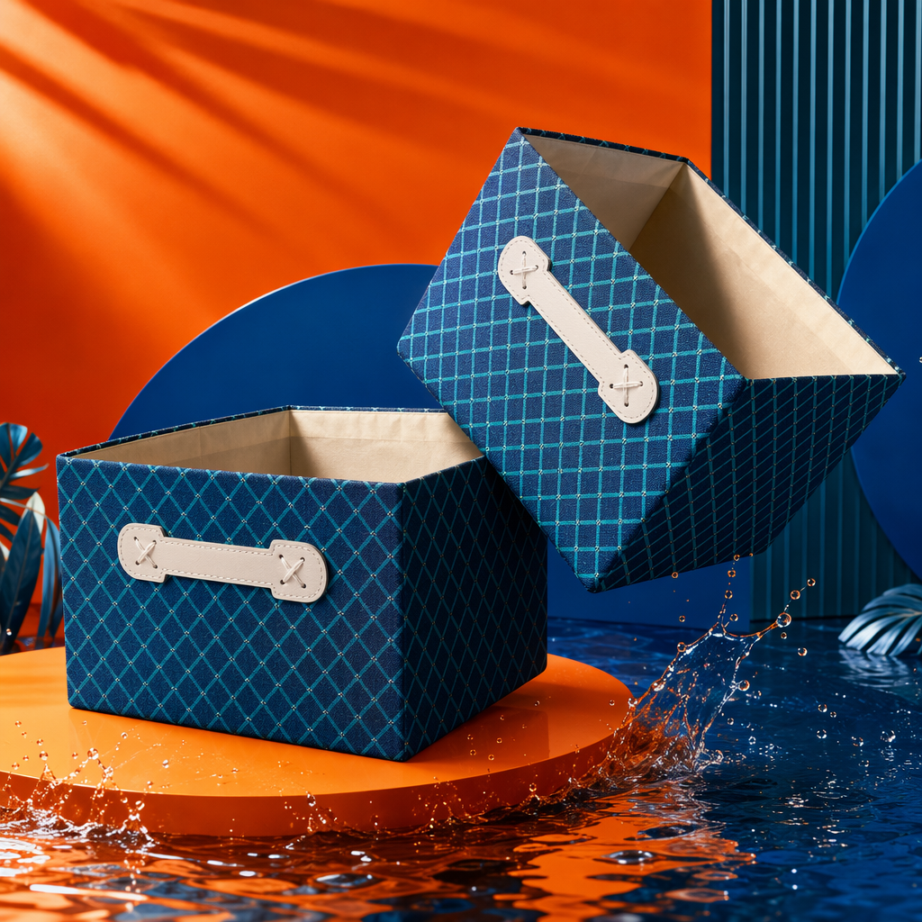 Blue and green checkered storage box, home desktop organization and storage box, simple Nordic style Specification image