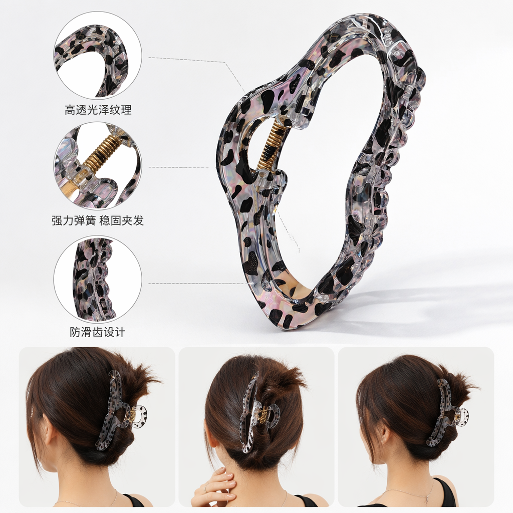 High-end, continuous, cloud-transparent black striped hair clip, fashionable, simple and versatile women's headwear