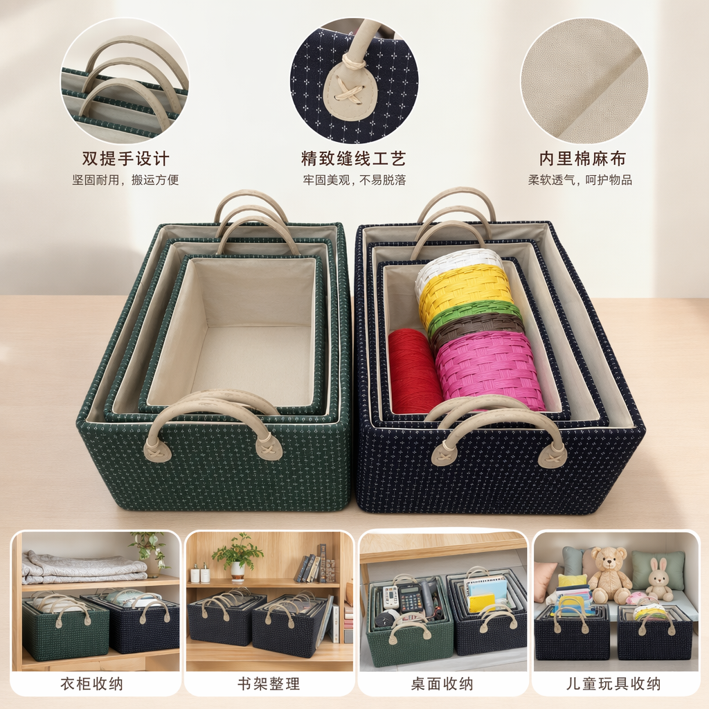 Colorful woven baskets, household storage baskets, large-capacity rattan woven storage baskets, Nordic-style living room and bedroom organizing baskets