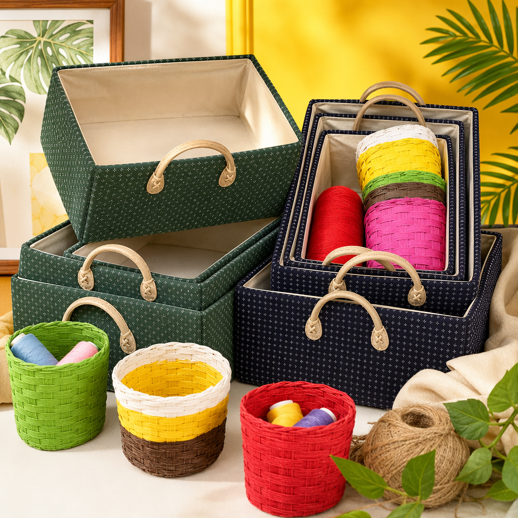 Colorful woven baskets, household storage baskets, large-capacity rattan woven storage baskets, Nordic-style living room and bedroom organizing baskets Specification image