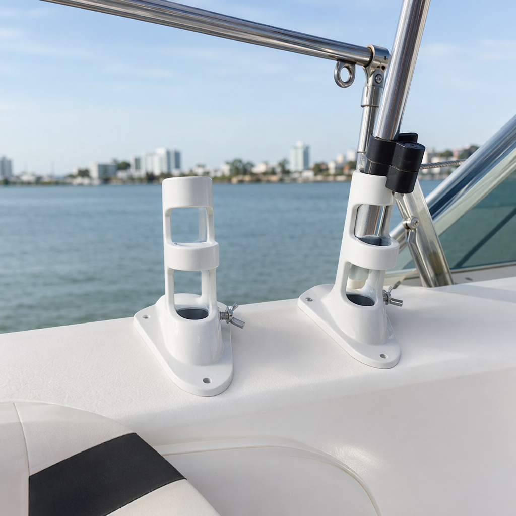 The white flagpole base bracket is made of thickened metal for stable load-bearing outdoor flag-raising accessories details Picture