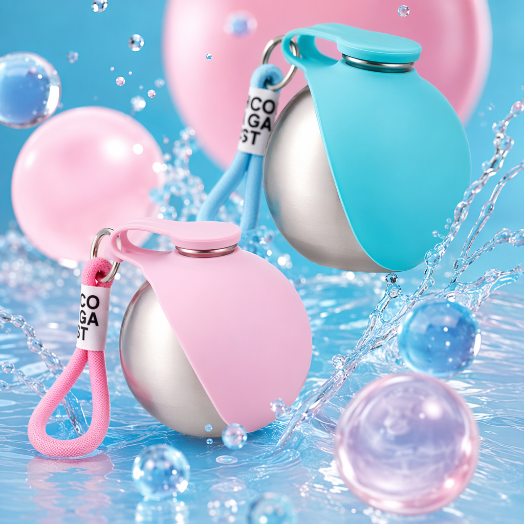 The pink silicone lid stainless steel spherical water cup features a portable and simple design for heat and cold preservation Specification image