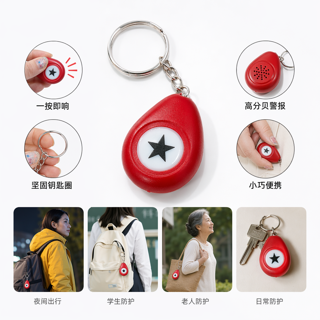 红色星形打孔器钥匙扣 金属材质便携式办公文具