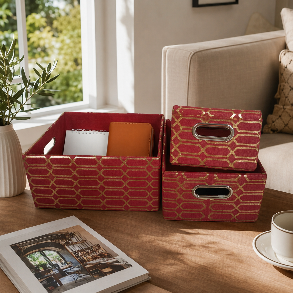 Red geometric pattern storage box, storage and organization box, a home desktop storage wonder details Picture