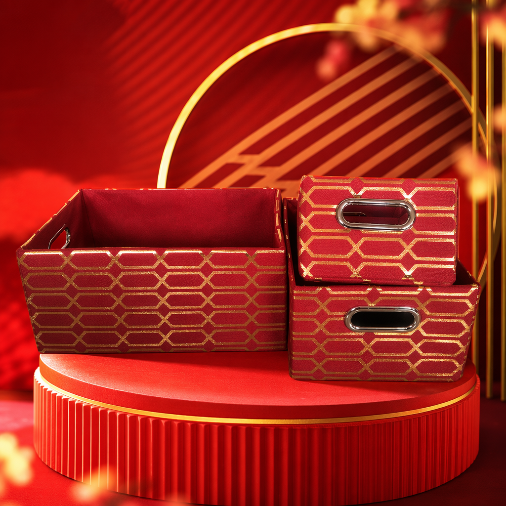 Red geometric pattern storage box, storage and organization box, a home desktop storage wonder Specification image