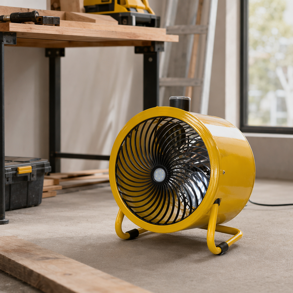 Yellow industrial fan, three-speed adjustable, high air volume floor fan, metal body, durable and quiet details Picture