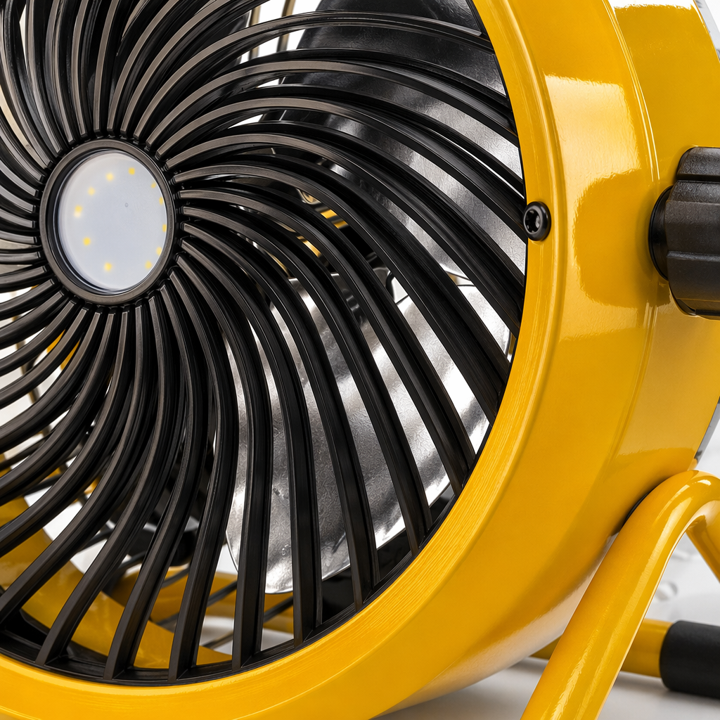 Yellow industrial fan, three-speed adjustable, high air volume floor fan, metal body, durable and quiet Application Scenario