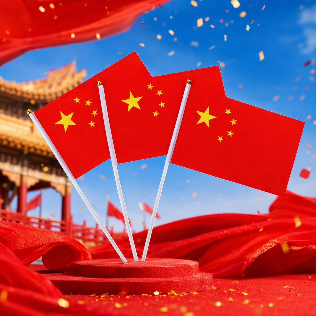 Red flags, decorative flags, celebration supplies, outdoor fluttering in the wind, with the theme of the national flag Specification image