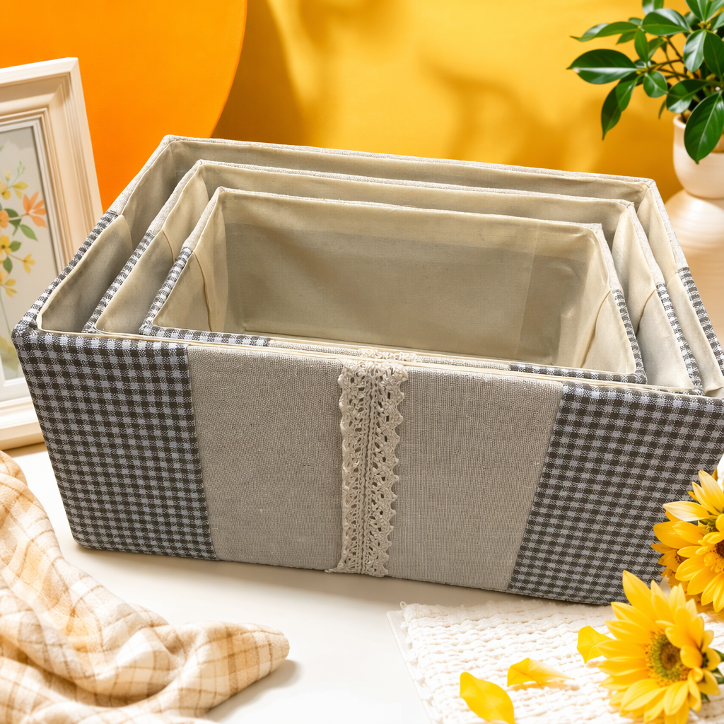Checkered fabric storage box, multi-functional storage box, living room and bedroom organization box Specification image