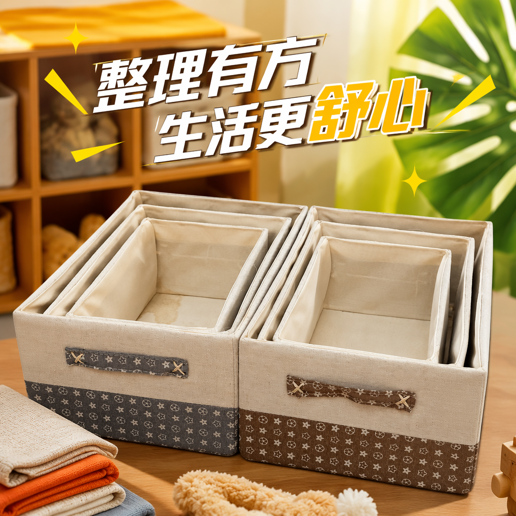 Beige fabric storage box, home organization box, bedroom, living room, table and miscellaneous storage Specification image