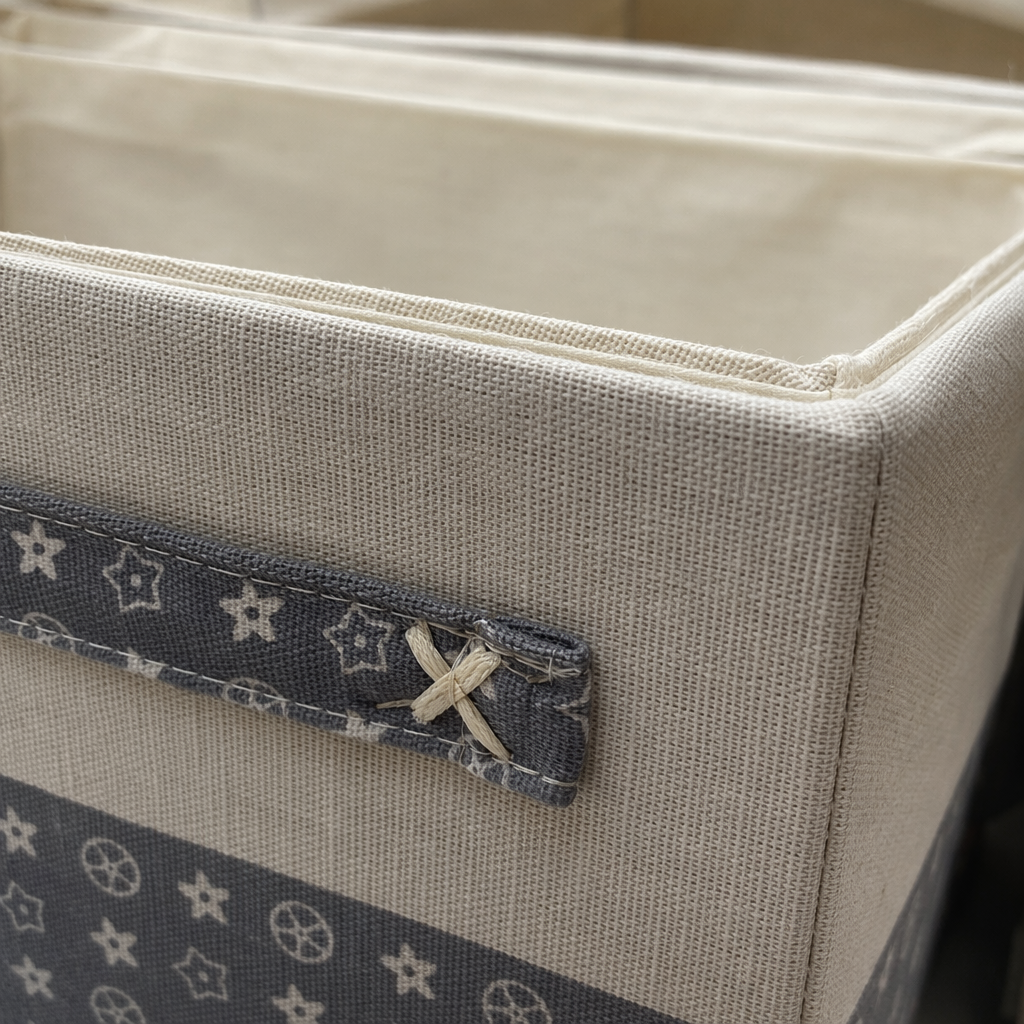 Beige fabric storage box, home organization box, bedroom, living room, table and miscellaneous storage Application Scenario