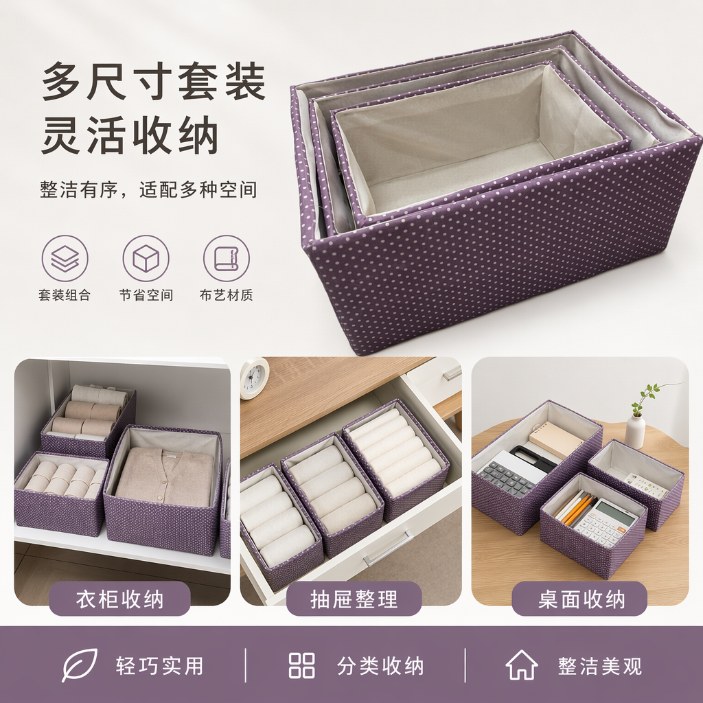Purple polka dot storage box for desktop organization, a multi-functional storage box for household cosmetics and snacks