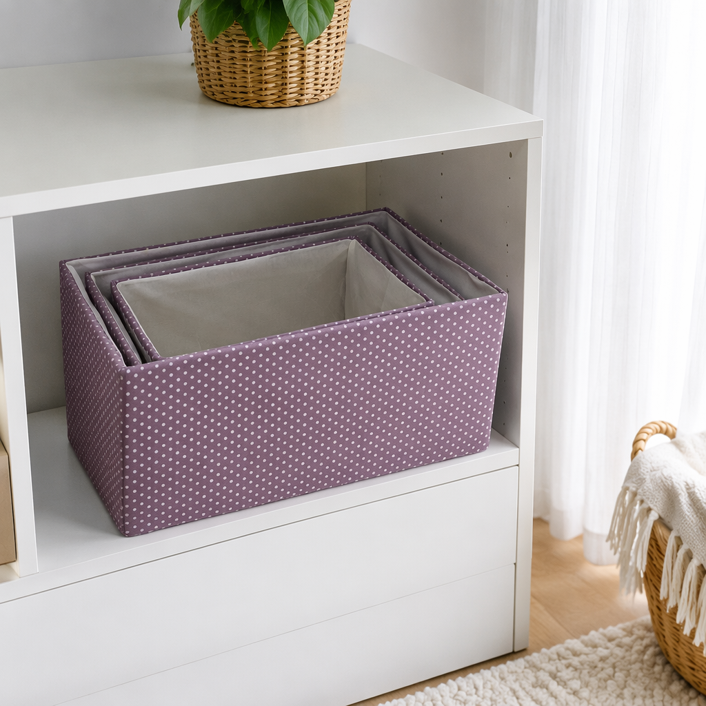Purple polka dot storage box for desktop organization, a multi-functional storage box for household cosmetics and snacks details Picture