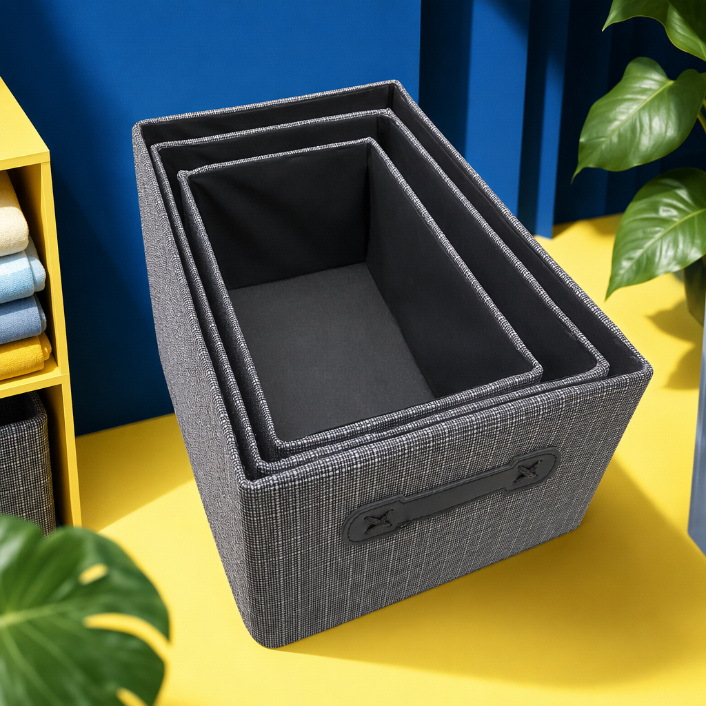 Grey woven storage box, home living room and bedroom storage box, large capacity, simple style Specification image