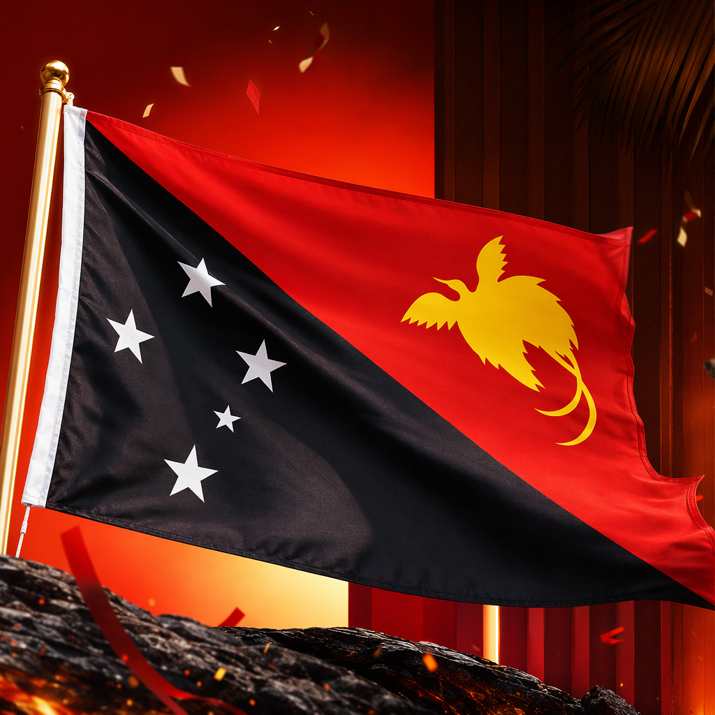 A red and black slanted flag with a yellow bird and white star pattern outdoor celebration decorative flag Specification image