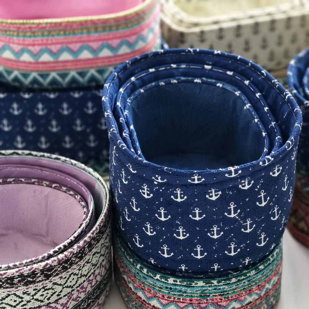 Colorful fabric storage basket available in multiple colors, a home organizing wonder, portable and foldable Application Scenario