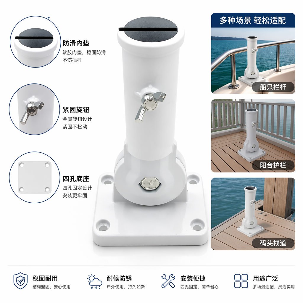 The white aluminum wall flag base is suitable for both indoor and outdoor use, rust-proof, durable and has a stable load-bearing capacity