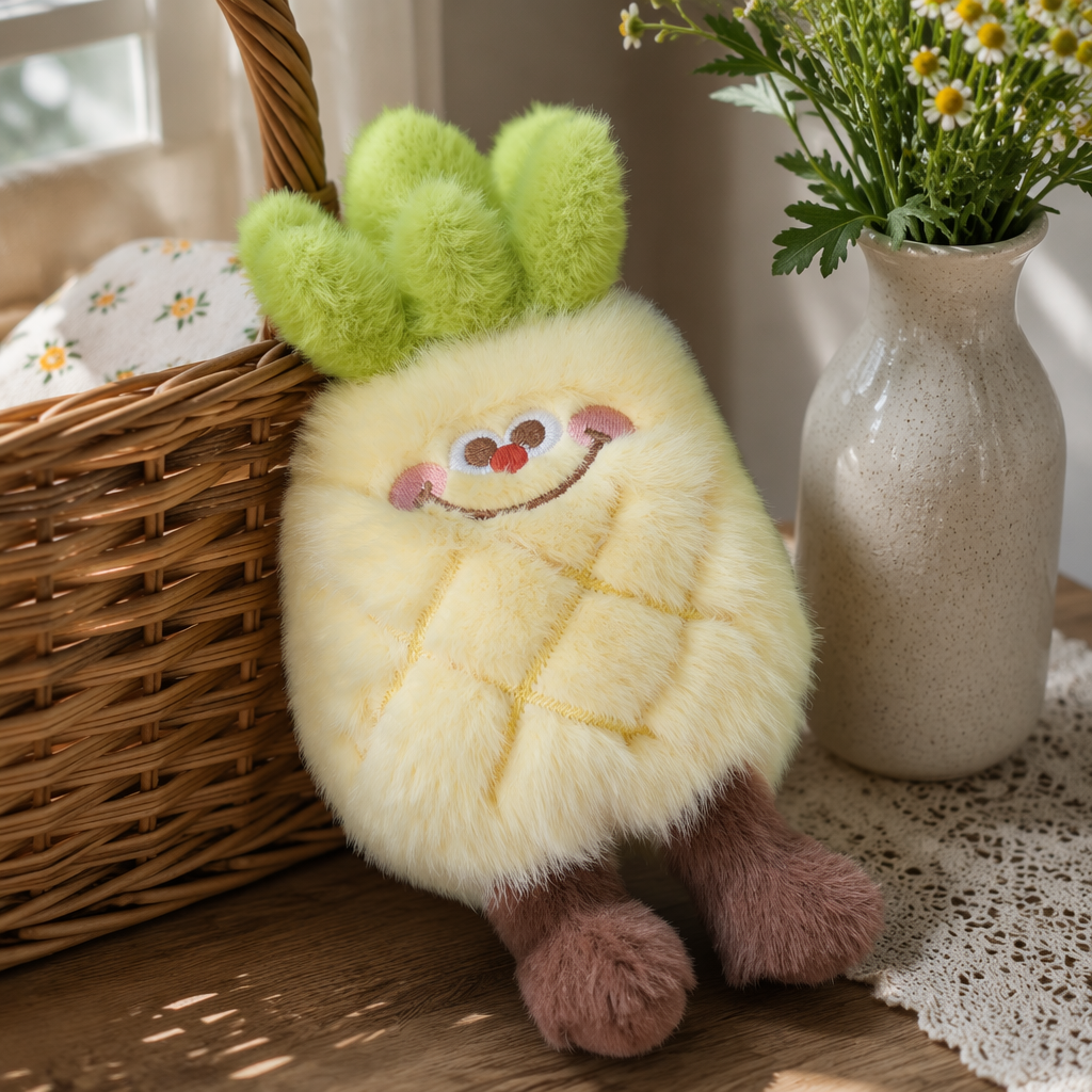 Yellow plush pineapple doll, cute throw pillow, home decoration plush toy details Picture