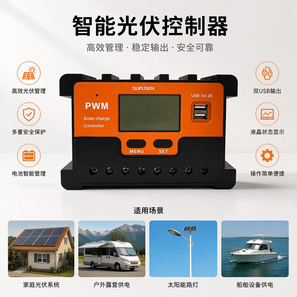 Orange and black alternating solar charging controller