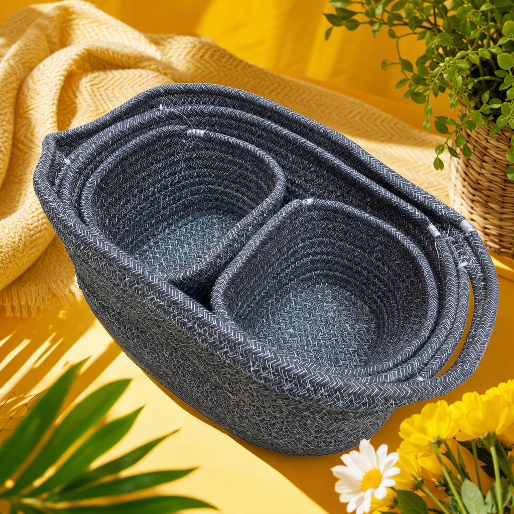 Grey woven basket for home storage, living room and bedroom storage, simple Nordic style Specification image