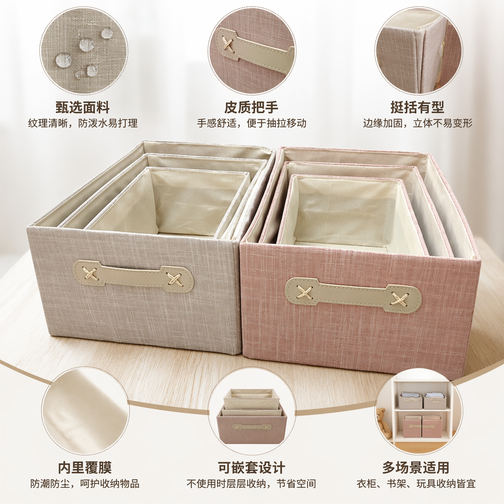 Pink and beige two-color storage box for home organization and storage, simple Nordic style