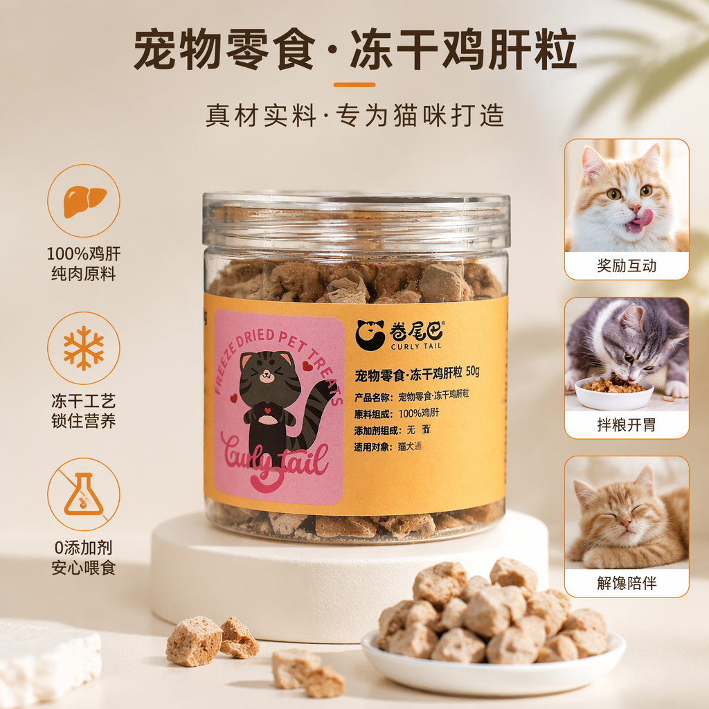 Rolled tail freeze-dried pet snack freeze-dried chicken liver granules 50g per bucket SD-07