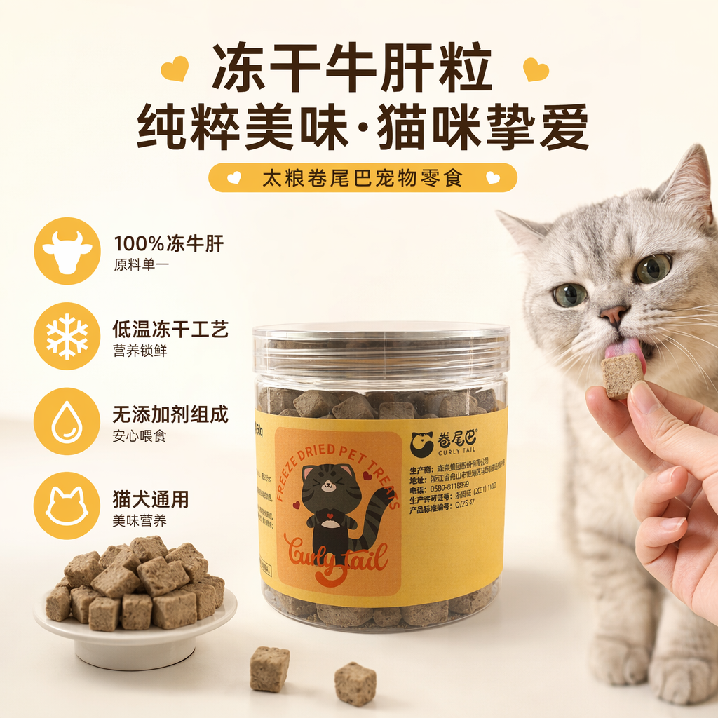 SD-09 Rolled Tail canned pet snack freeze-dried beef liver cubes 50g per bucket