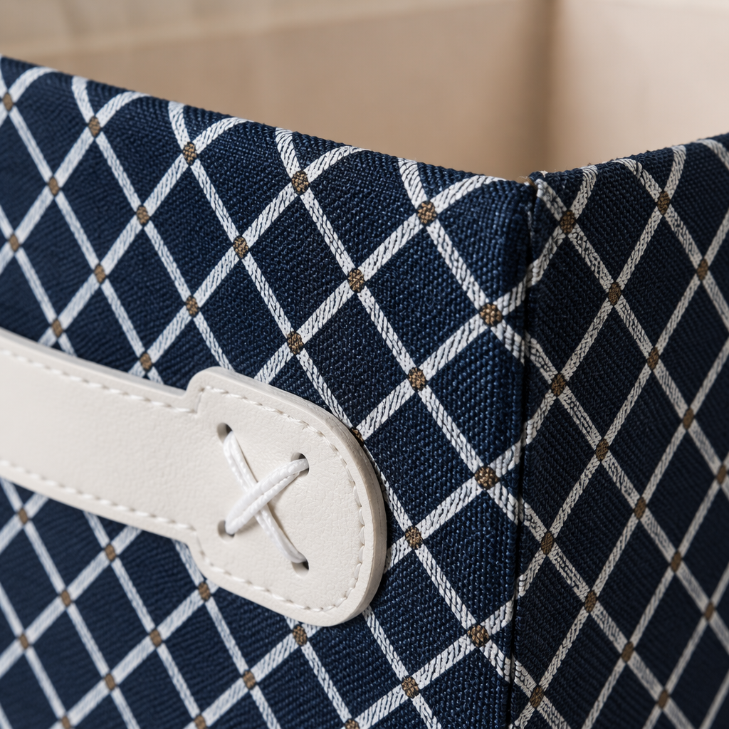 Blue and white checkered storage box, home desktop organization box, simple style storage box Application Scenario
