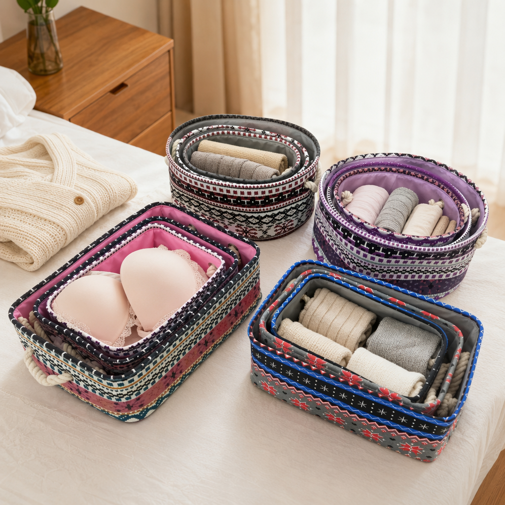 Colorful geometric pattern storage basket, large-capacity household storage basket, simple Nordic style details Picture
