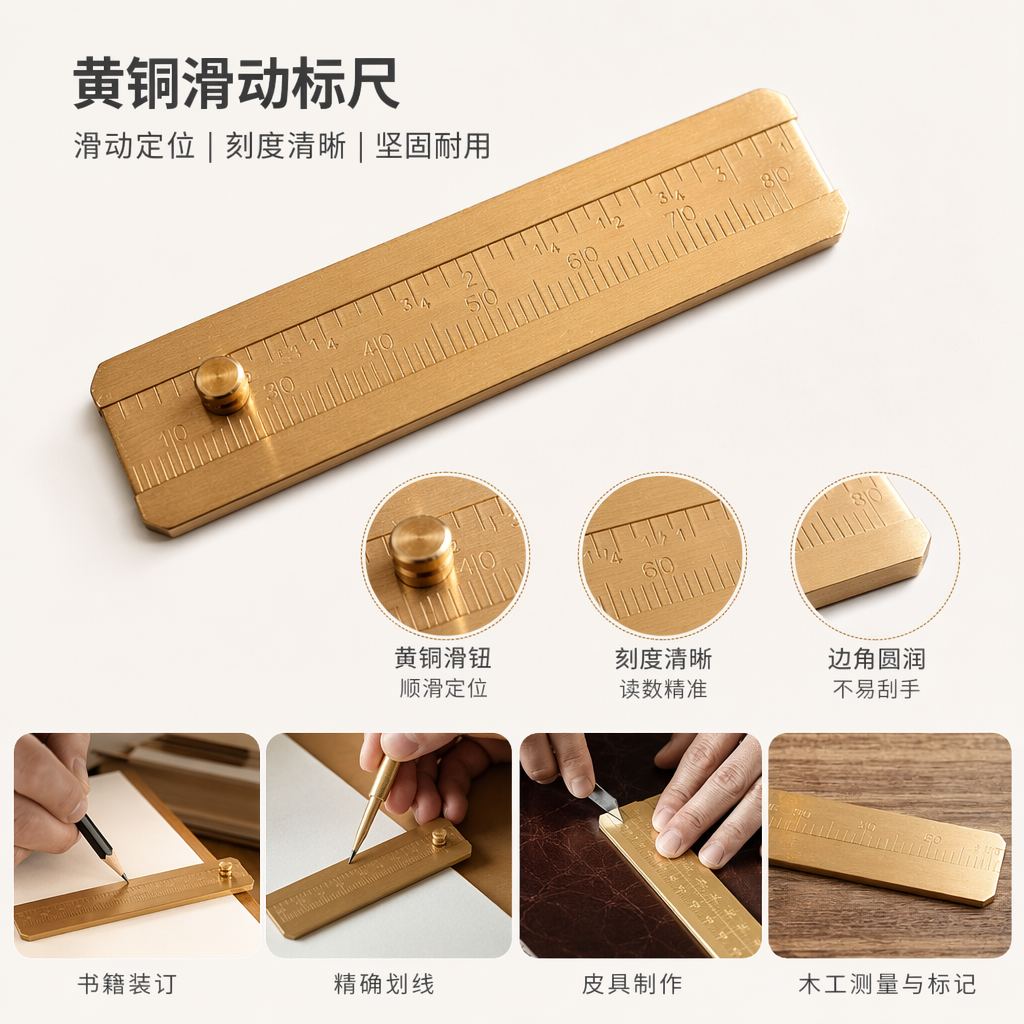 金色刻度尺 不锈钢精密测量工具 15cm 30cm可选 学生绘图办公用品