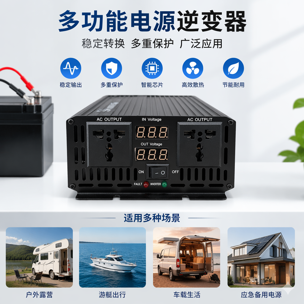محول كهرباء محمول محمول في المنزل من طراز Black Clack Black Protect 220V