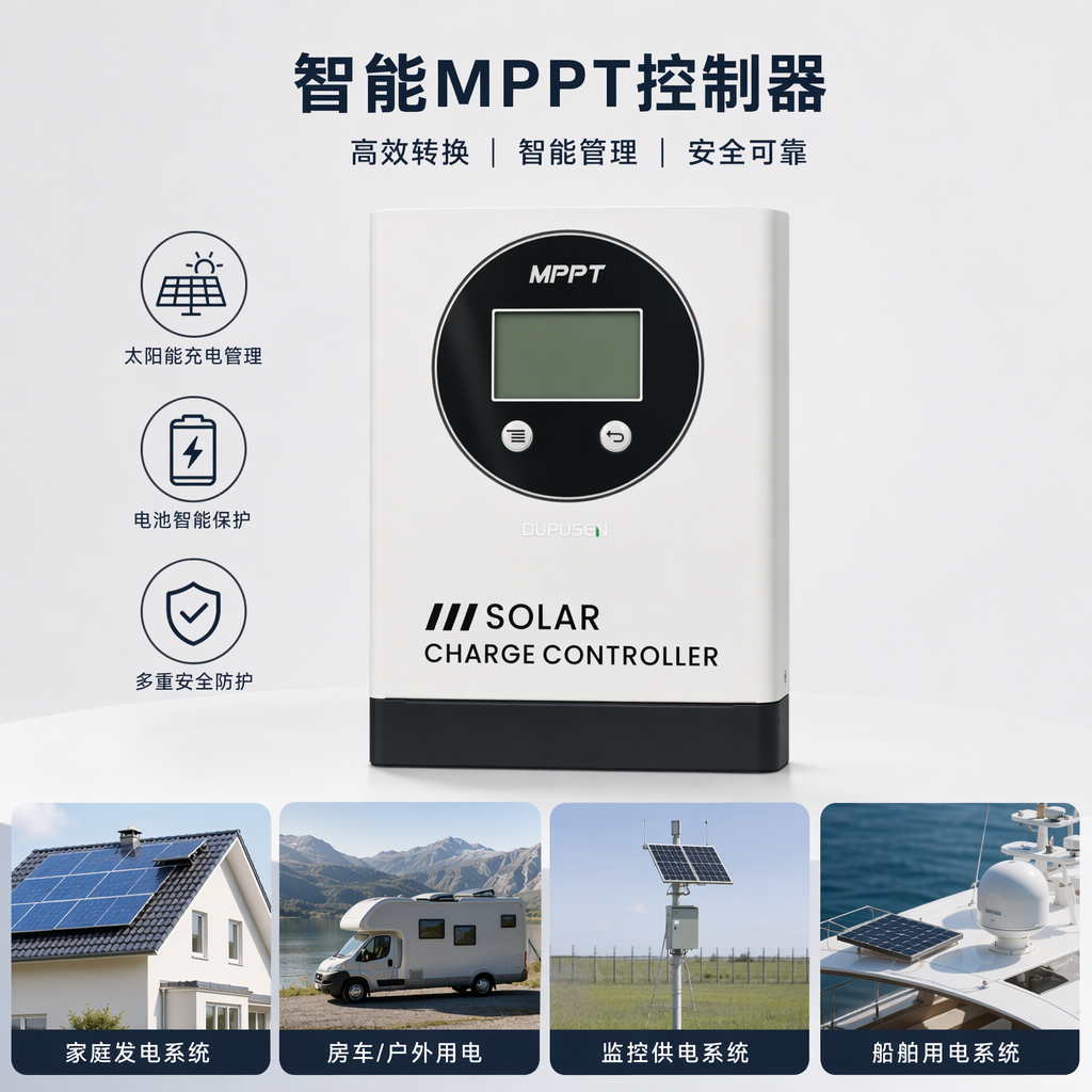 The white solar charging controller with an aluminum alloy casing is waterproof and dustproof, specifically designed for outdoor photovoltaic systems