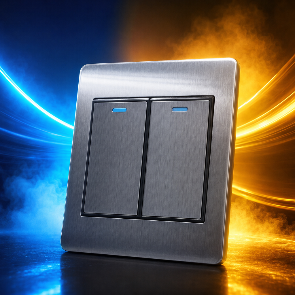 Q1 acero inoxidable plata de dos puertas interruptor de pared de control único hogar oficina universal impermeable y resistente al fuego especial para exportación Specification image