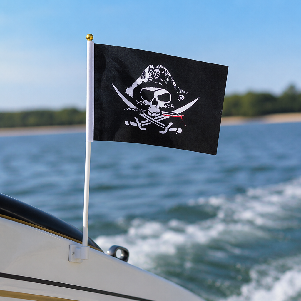 The black pirate flag is decorated with a skull and a cross scimitar pattern on the fabric wall flag details Picture