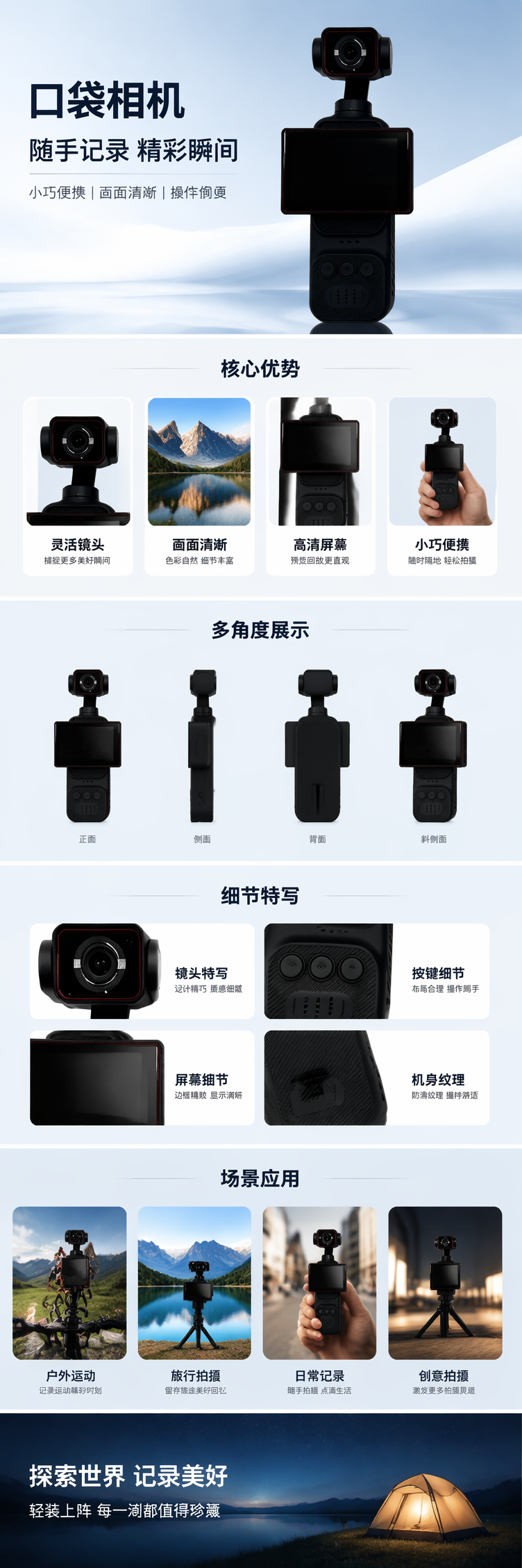 #07S 迷你触屏口袋相机 可旋转镜头随身第一视角记录仪 骑行户外vlog便携运动相机详情1