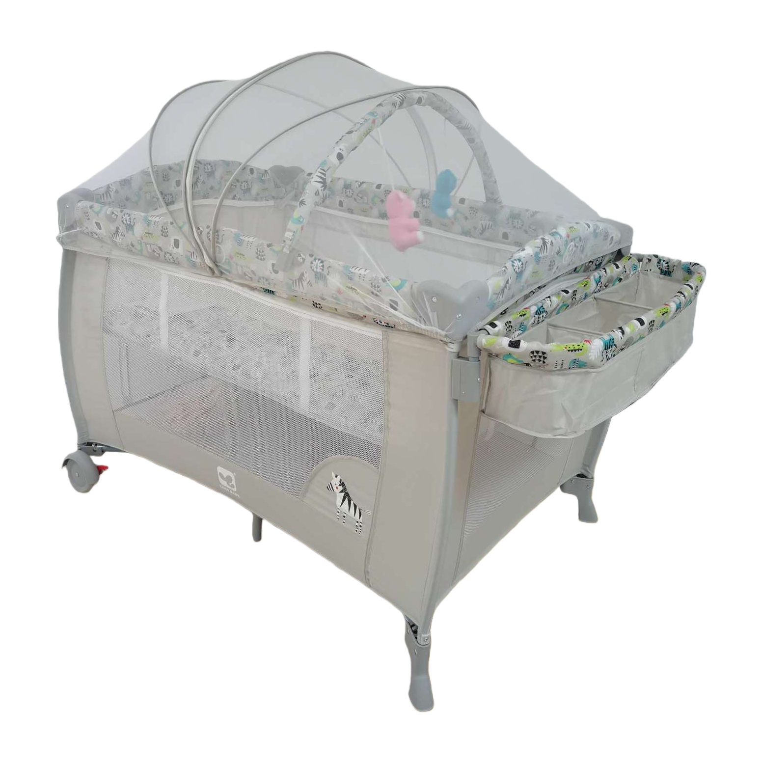The imported baby crib made of solid wood with adjustable height guardrails is safe and environmentally friendly