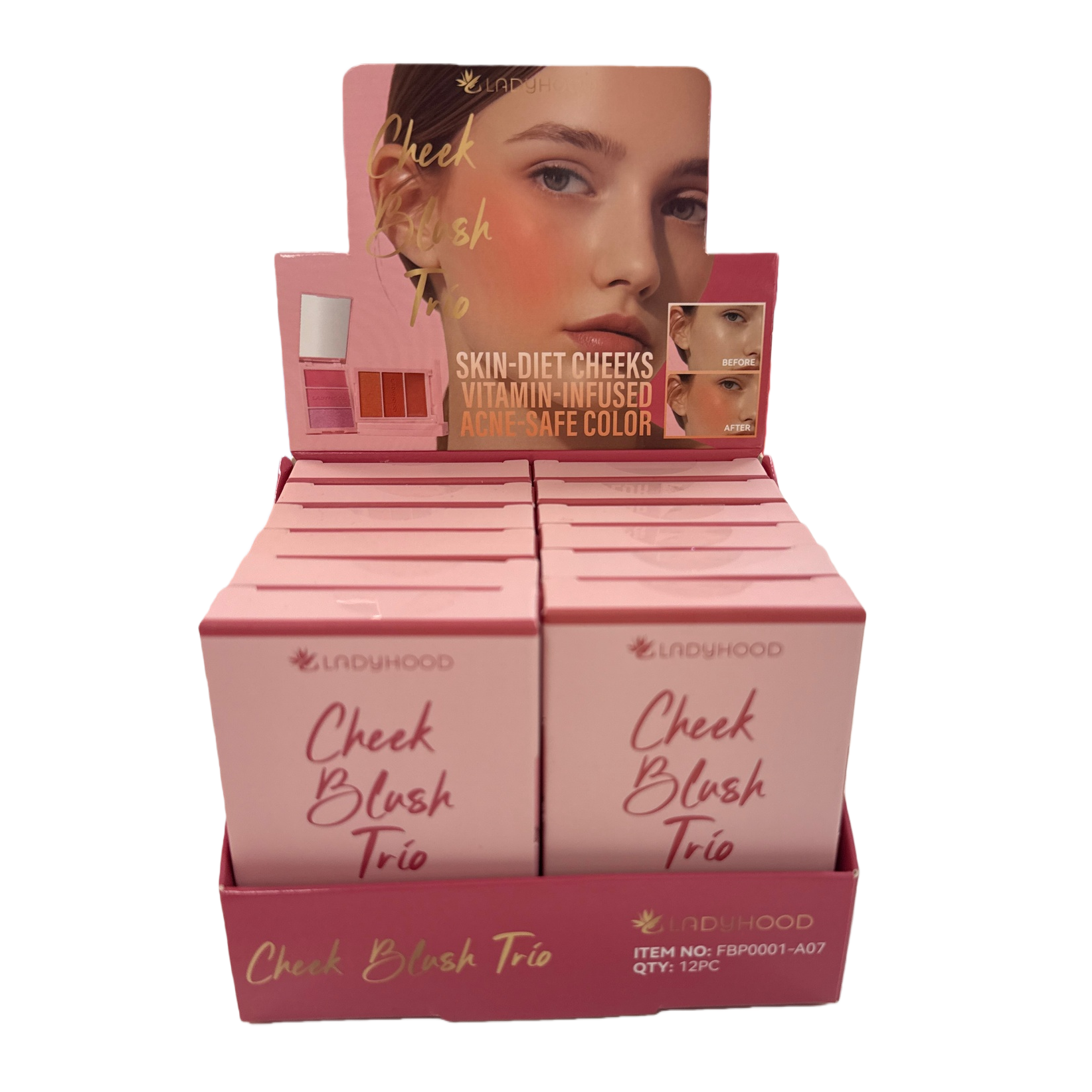 جهاز عرض مستحضرات التجميل الوردية Cheek Blush Trio على شكل قرص دوار مؤلف من ثلاثة طوابق Item Picture