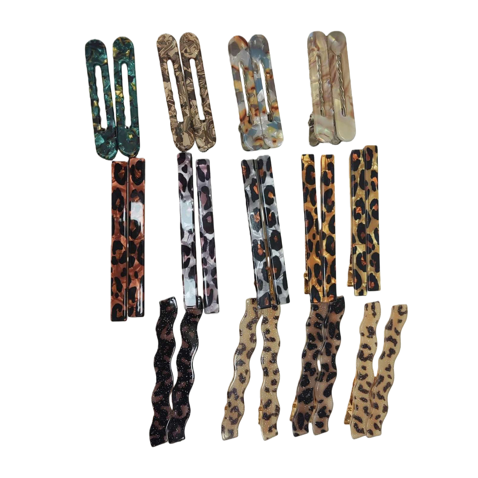 A fashionable mixed and matched headwear set of colorful leopard print and marble print hairpins Item Picture