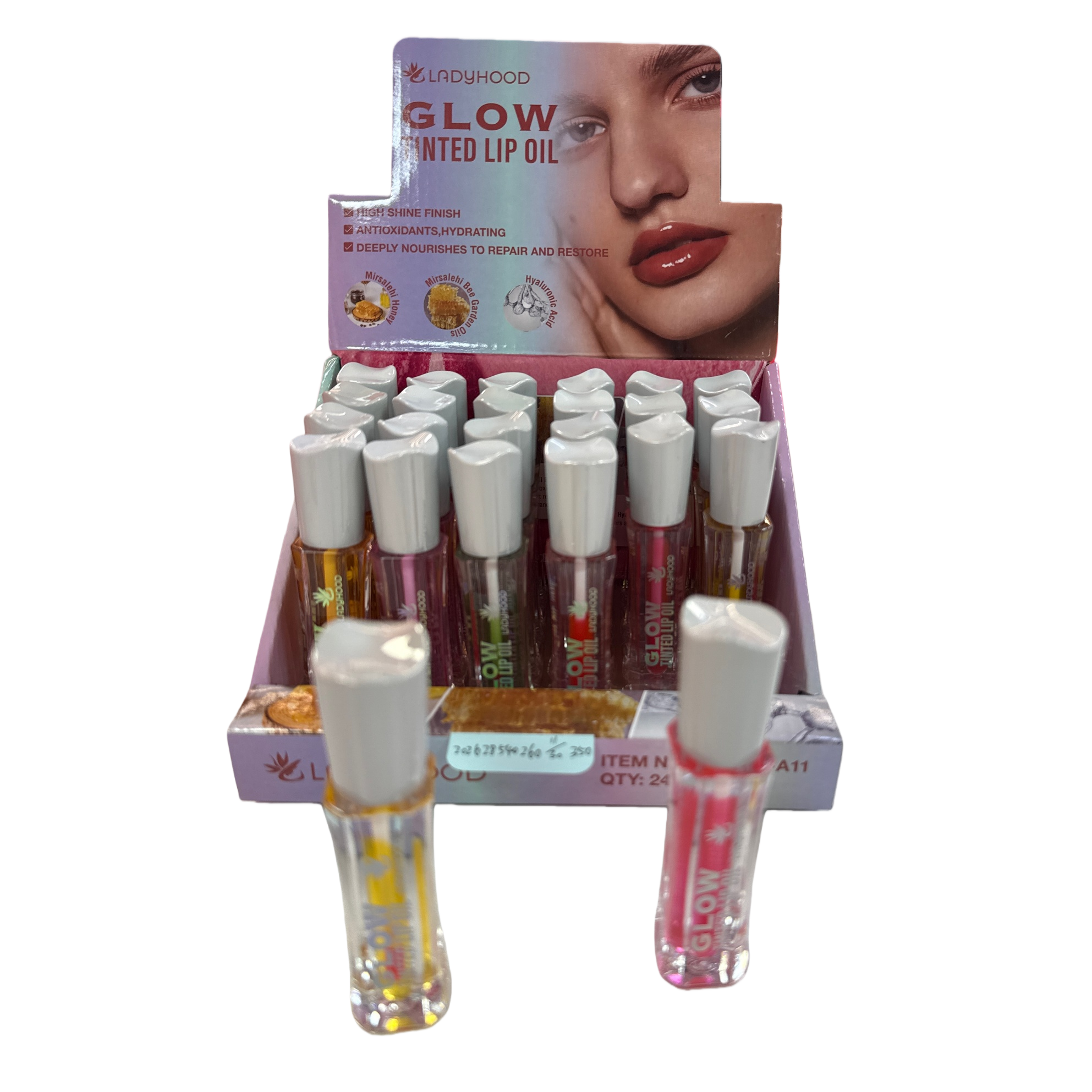 Transparent bottle with a white cap lip oil for moisturizing, hydrating and brightening lip care Item Picture