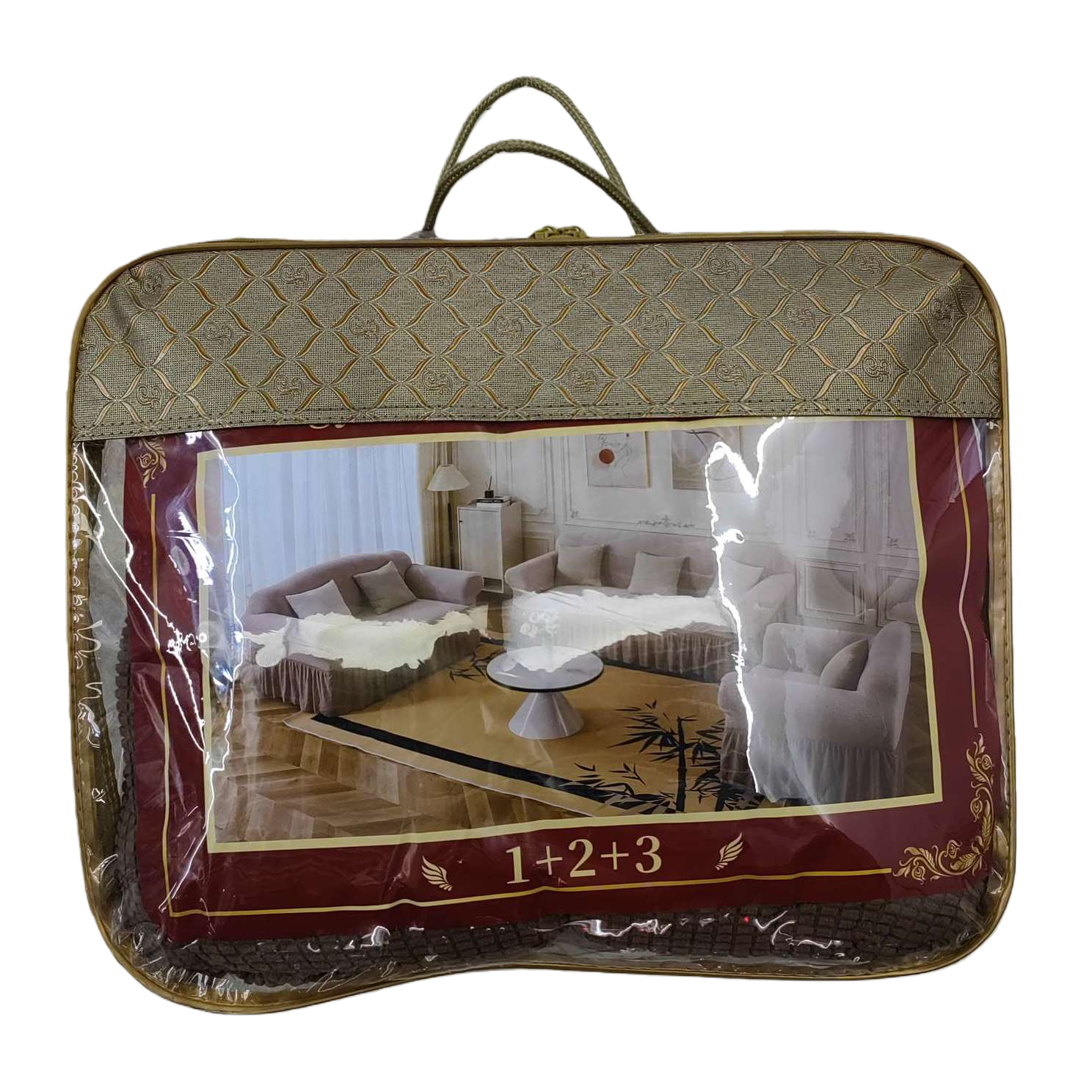 The golden-patterned handbag is beautifully packaged in a gift box Item Picture