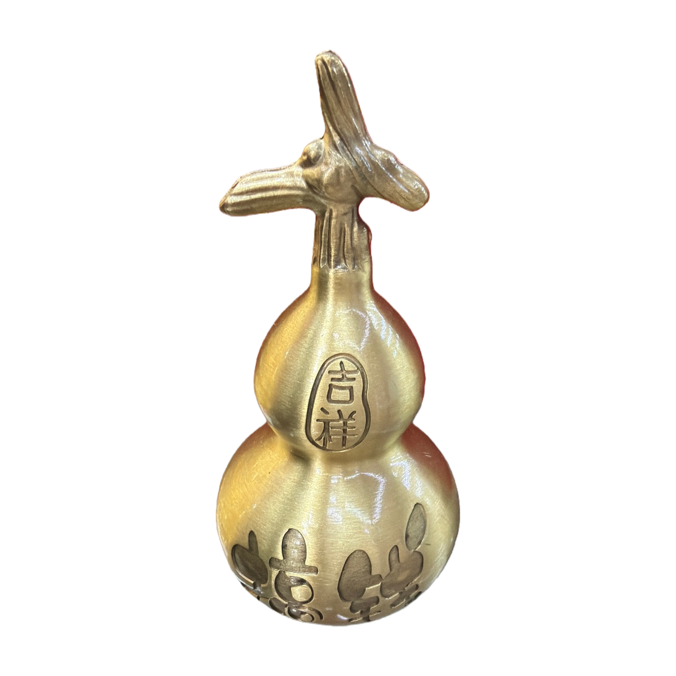 The top of the golden gourd ornament is carved with a rabbit's body and the auspicious character "Fu" to decorate the home feng shui Item Picture
