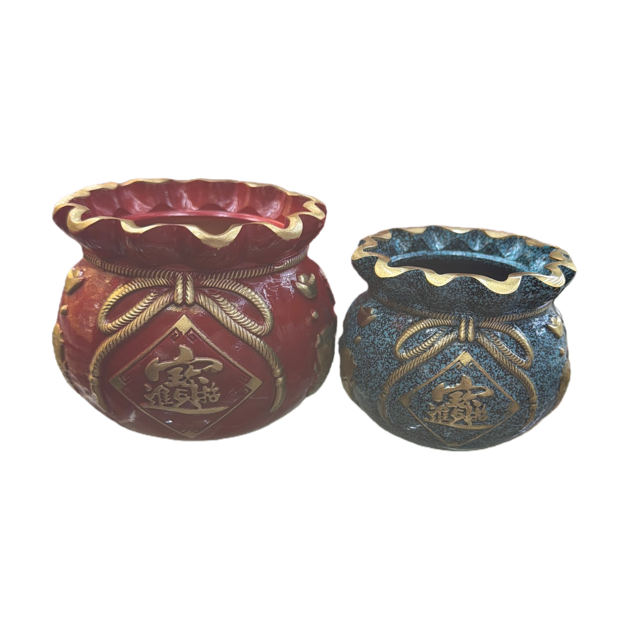 Rojo azul bolsa de dinero antiguo tarro de tesoro pieza de trabajo cuerda dorada nudo letra de tesoro patrón borde ondulado Item Picture