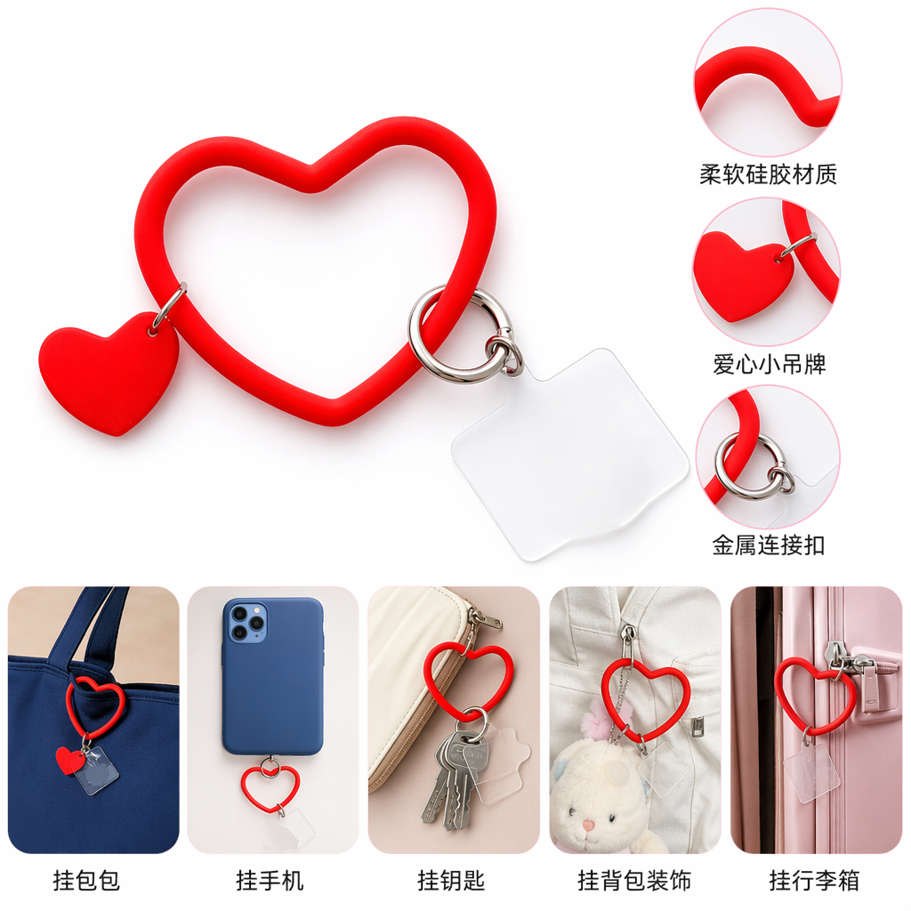 Colorful heart-shaped keychains, cute and simple metal pendants, fashionable accessories
