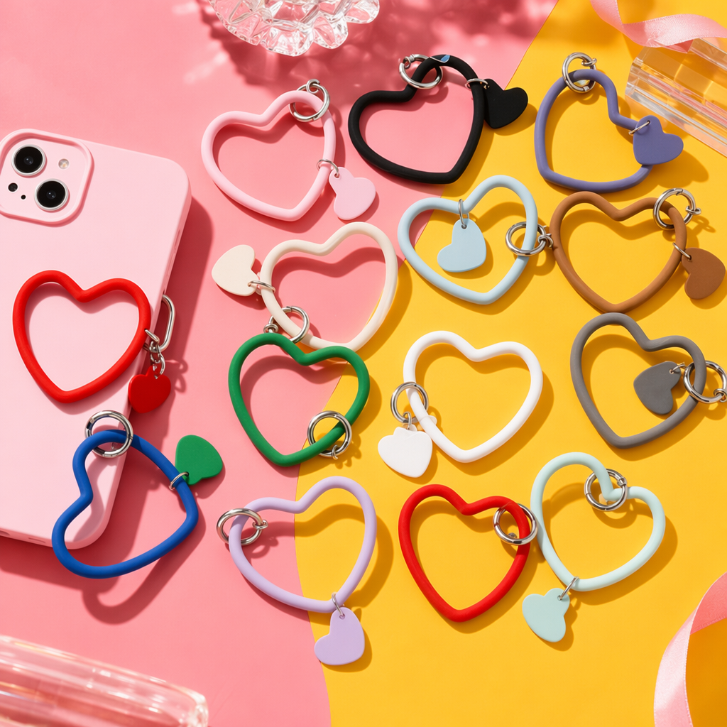 Colorful heart-shaped keychains, cute and simple metal pendants, fashionable accessories Specification image