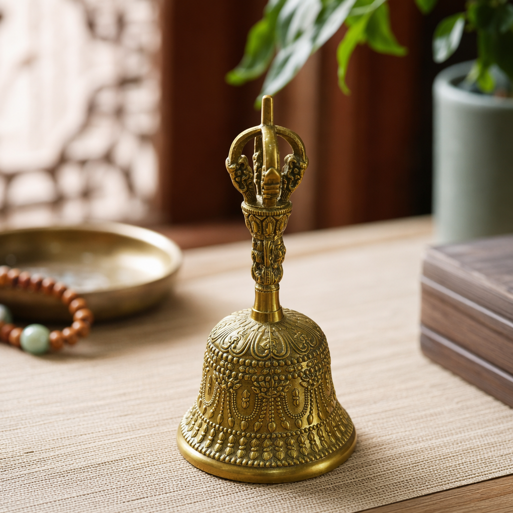 Golden bell pendant, festive decoration, home decor, New Year and Christmas style details Picture