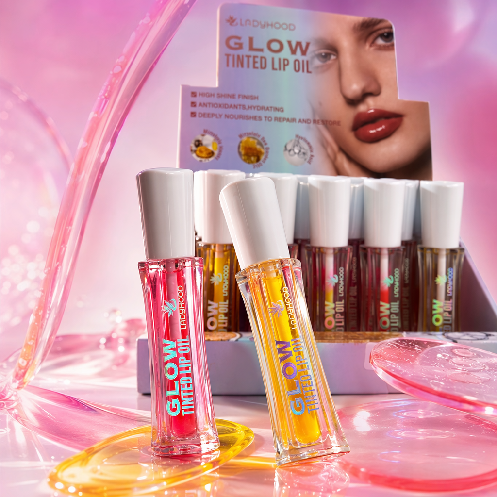 Transparent bottle with a white cap lip oil for moisturizing, hydrating and brightening lip care Specification image