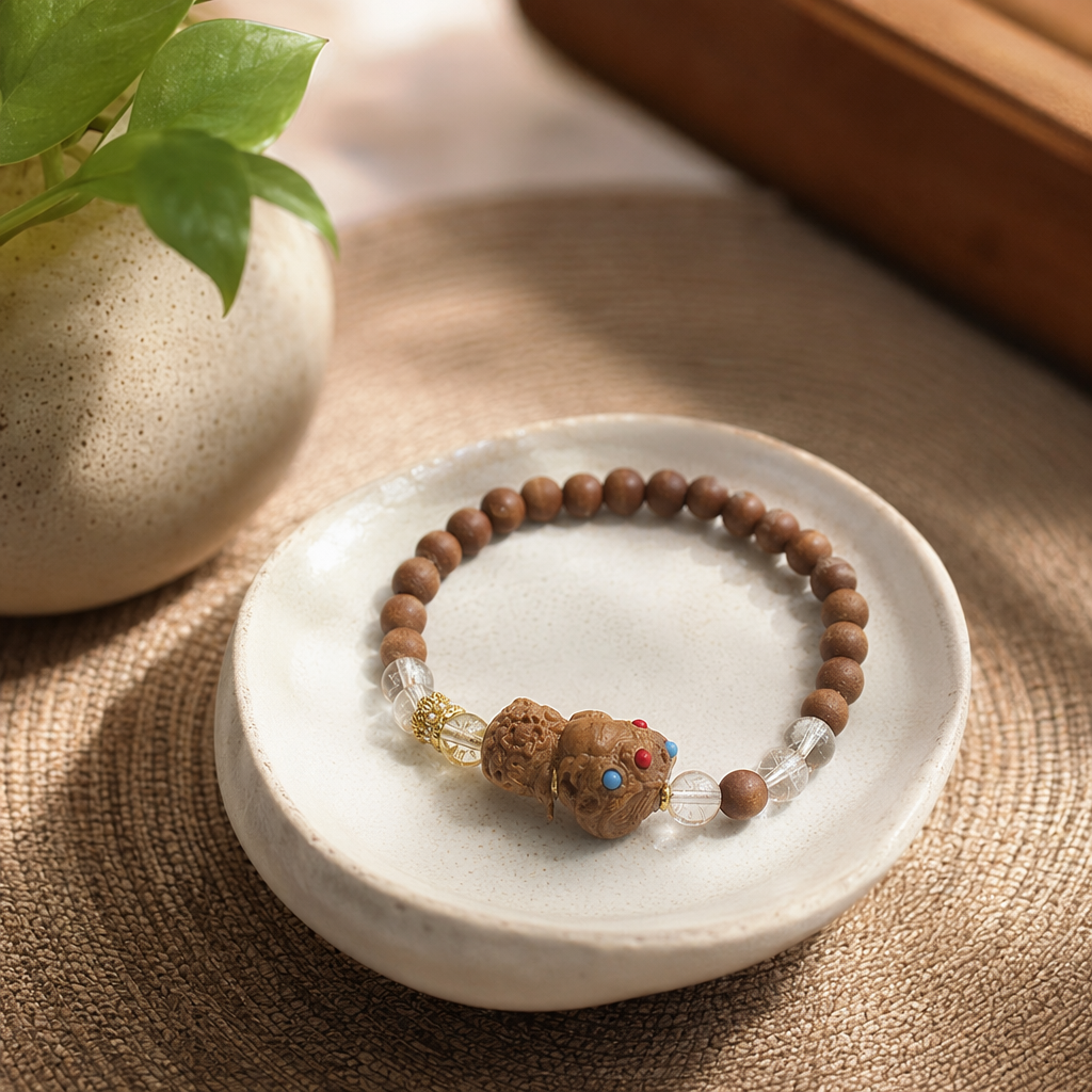 Brown wooden carved beaded bracelet with natural wood grain, simple and fashionable, suitable for both men and women details Picture