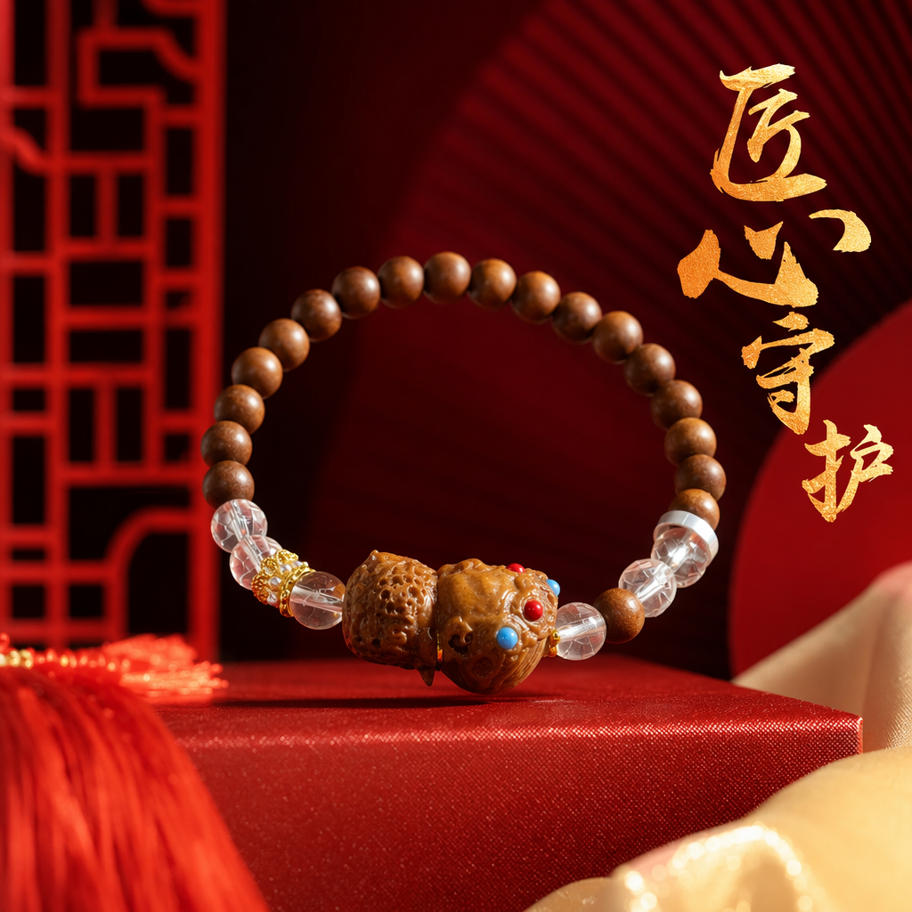 Brown wooden carved beaded bracelet with natural wood grain, simple and fashionable, suitable for both men and women Specification image